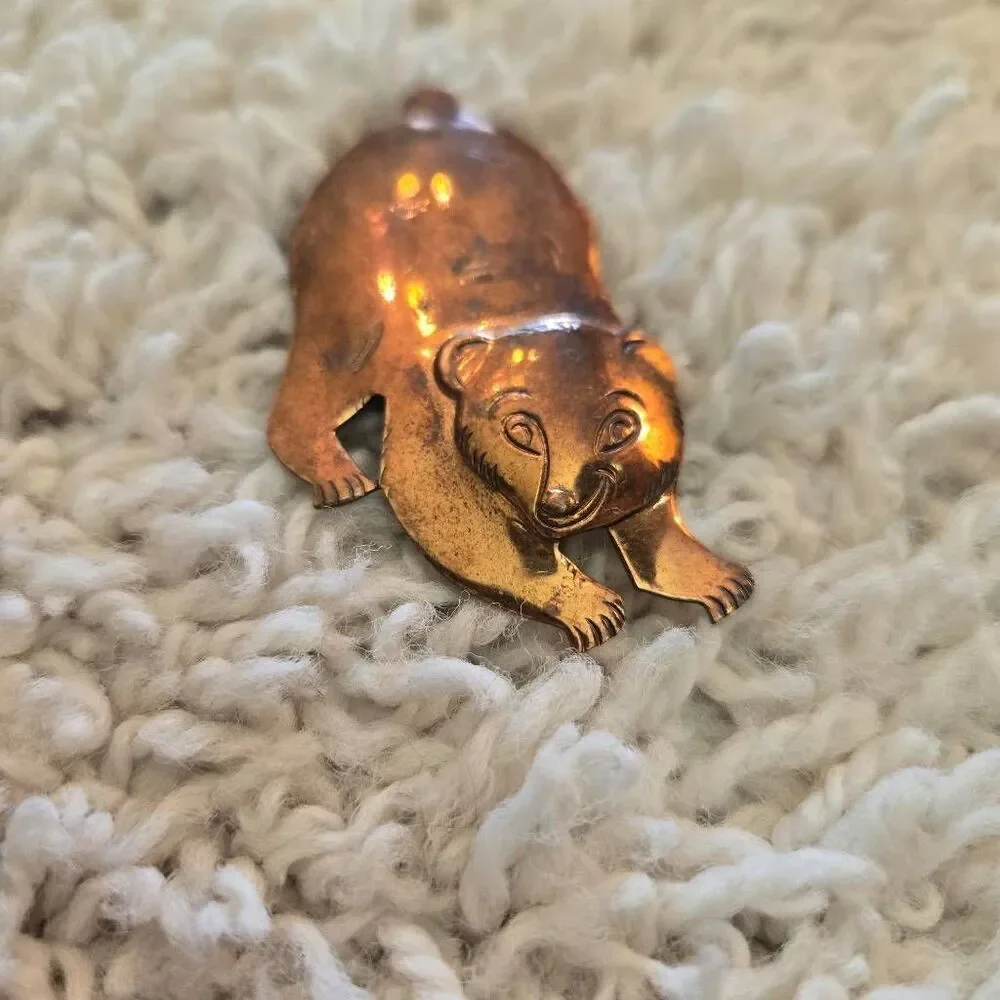 Vintage Copper Bear Brooch Pin